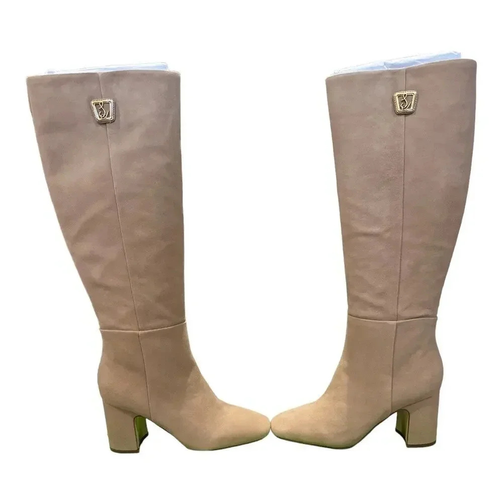 Sam Edelman Faren Square Toe High Heel Suede Knee High Boots - Picture 2 of 9
